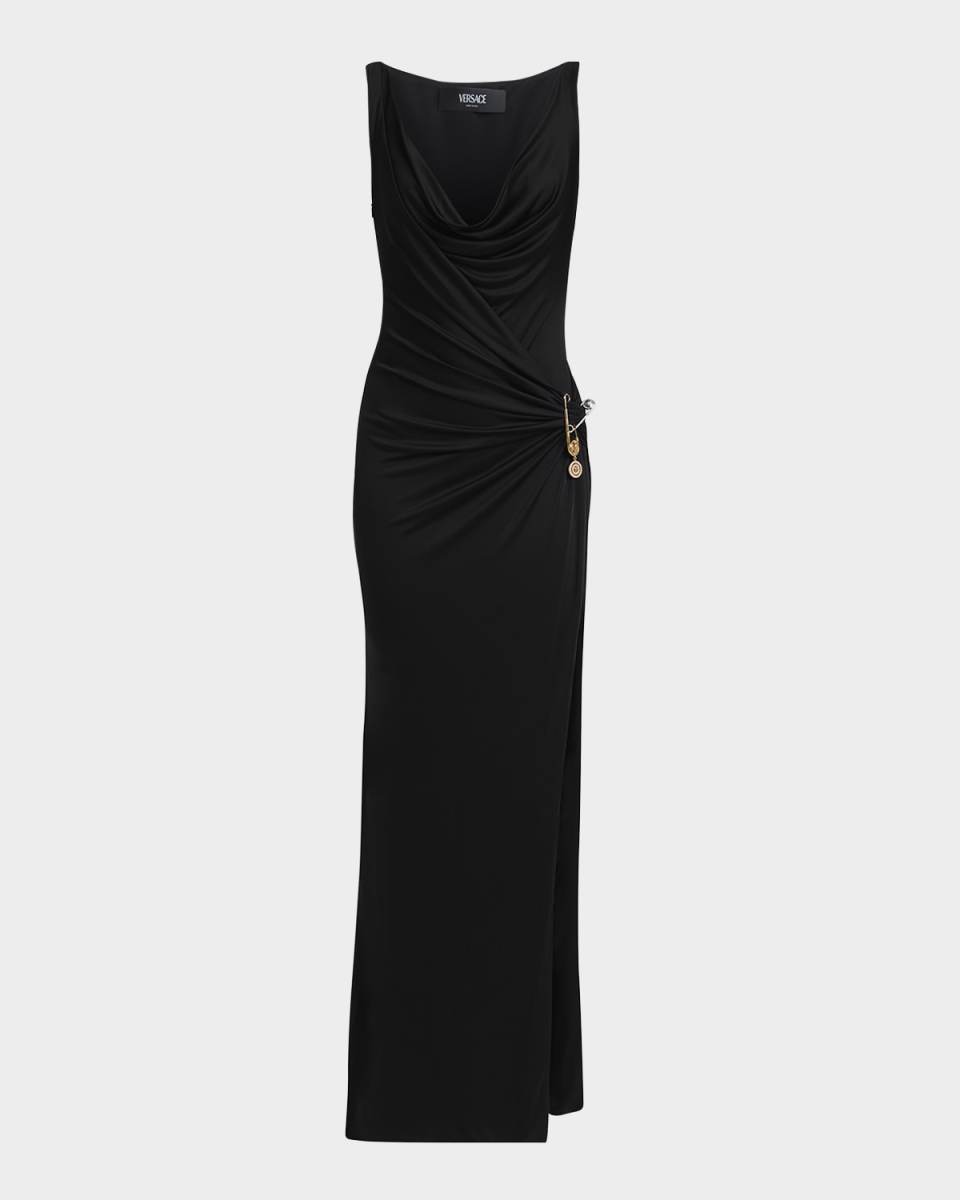 Safety-Pin Draped Responsible Liquid Jersey Gown